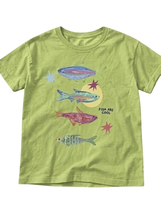 Gildan Other - Gildan Lime Green Short Sleeve Tee with Colorful Fish Graphic